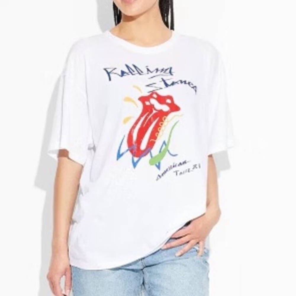 The Rolling Stones Oversized Short Sleeve Graphic T-Shirt White